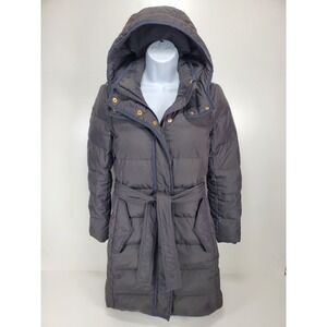 J Crew Down Puffer Womens Petite X-Small Black Charcoal Long Winter Hooded Coat‎